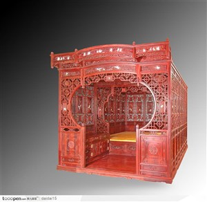 中华传统家具-红色木雕床