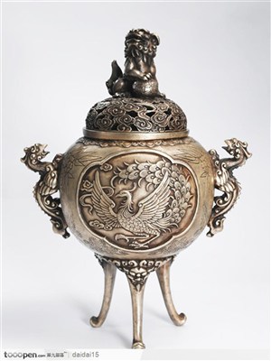 中华传统工艺银质凤凰花纹香炉