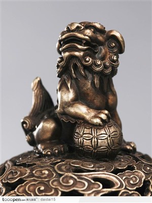 中国工艺品-青铜器 狮子特写