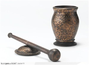 中国传统工艺品-度金花纹青铜器 研磨 捣药器具