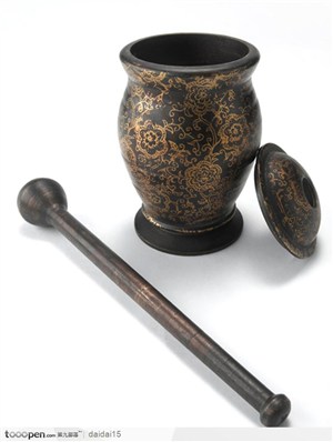 中国传统工艺品-镀金花纹捣药器具 青铜器 研磨