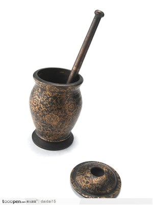 中国传统工艺品-青铜器镀金花纹 研磨 捣药器具