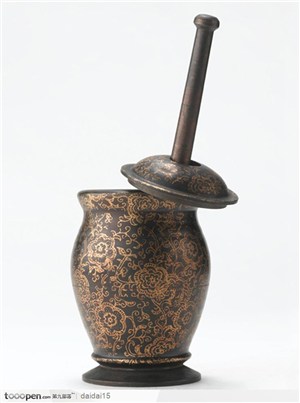中国传统工艺品-镀金花纹青铜器 研磨 捣药