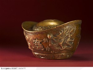 中国传统古代工艺品-青铜器 镀金元宝