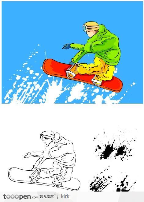 韩国运动系列墨迹雪地滑板设计