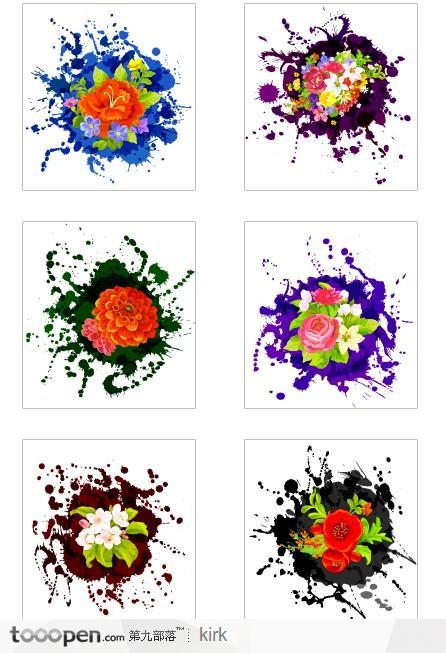 韩国花朵墨迹墨点涂鸦底纹设计