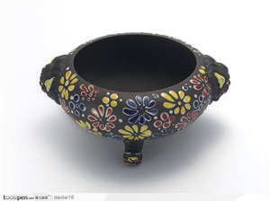 中华传统工艺品-彩色花纹黑色茶罐