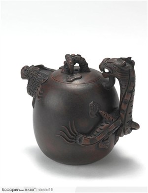 中华传统工艺品-龙形把柄紫砂壶