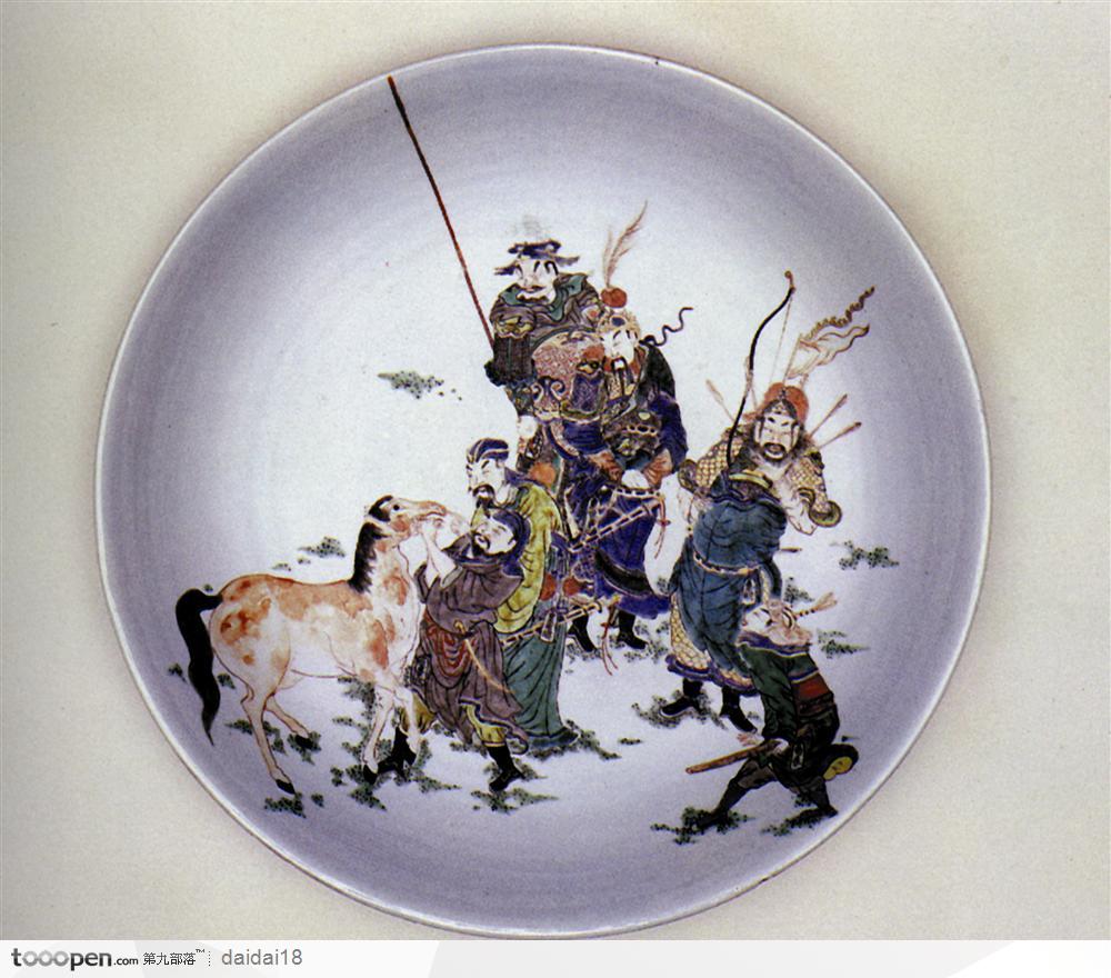 中华传统-出游打猎花纹盘子