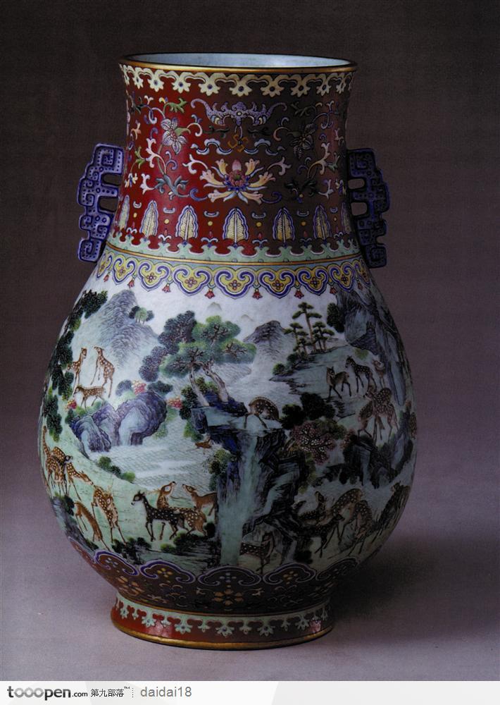 传统工艺-山水麋鹿花纹瓷器