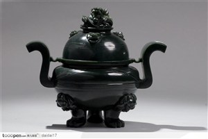 中华传统雕刻-墨绿色香炉
