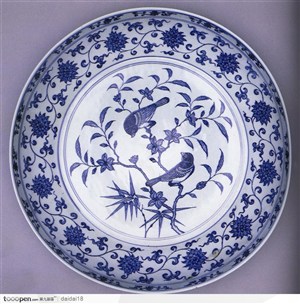 传统瓷器-喜鹊花纹碟子