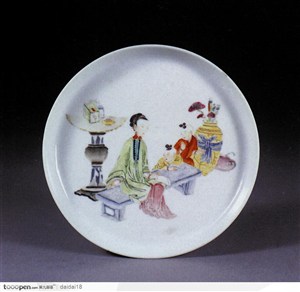 传统瓷器-母亲教小孩盘子