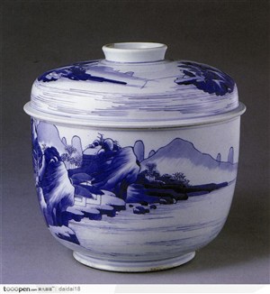 传统瓷器-山水花纹茶杯