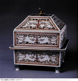 传统瓷器-人面花纹盒子