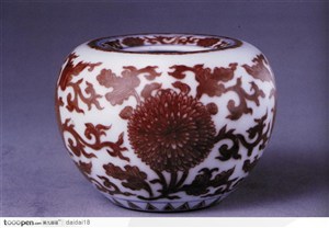 中华传统瓷器-褐色菊花花纹的瓷罐