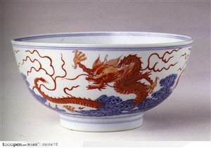 中华传统-褐色的龙花纹瓷碗