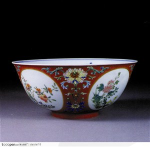 中华传统-红色花朵花纹碗