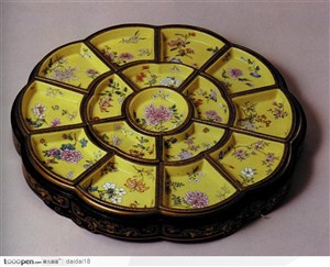 中华传统-黄色的格子盘子