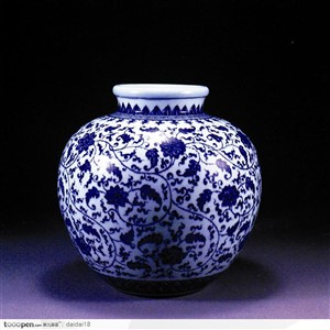 中华传统-圆形花藤青花花瓶