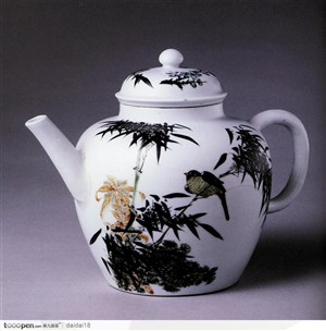 中华传统-竹子麻雀花纹茶壶