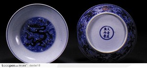 青色龙纹瓷碗-中华传统