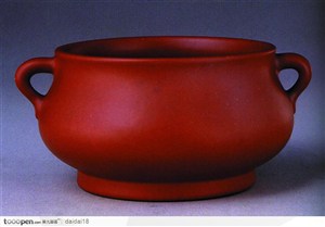 中华传统-双耳的红色瓷盆
