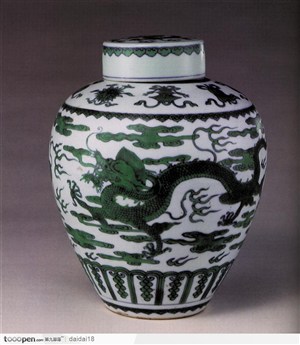 传统瓷器-绿色的龙花纹