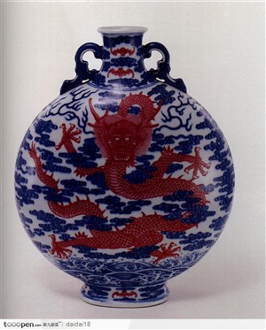 传统工艺品-红色龙纹青花瓷