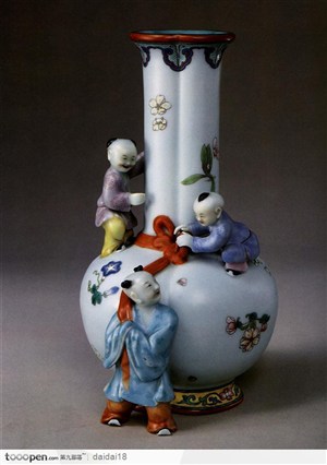 传统工艺-玩耍的小孩花瓶