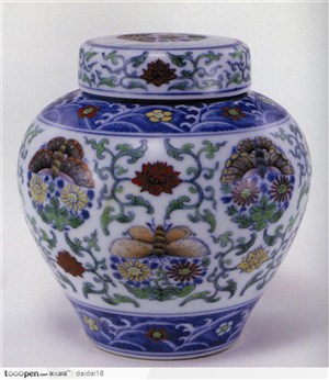 中华传统瓷器-蝴蝶花朵的瓷坛