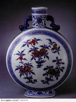 中华传统瓷器-圆形的石榴花纹瓷器