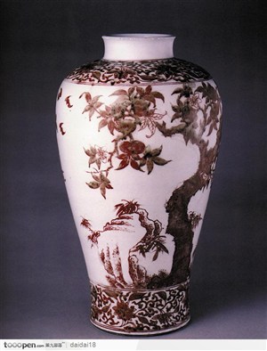 中华传统工艺-褐色石榴花纹瓷器