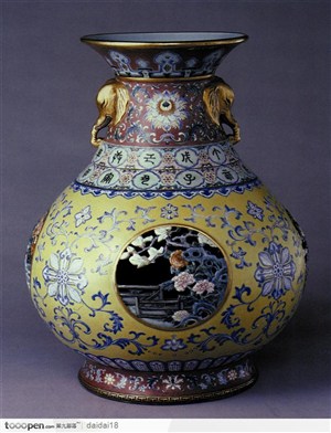 中华传统工艺-黄色牡丹花纹瓷器