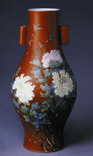 中华传统工艺-黄色的菊花花纹花瓶