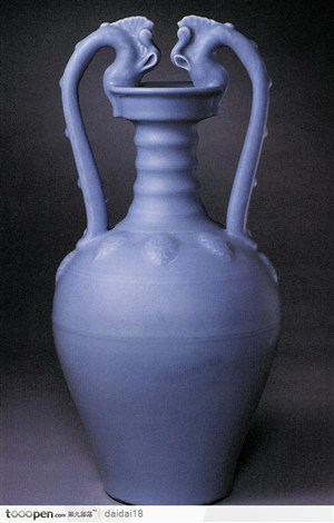 中华传统工艺-双耳青色花瓶