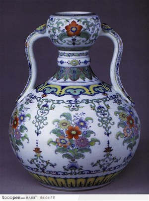 中华传统工艺-双耳花朵花纹花瓶