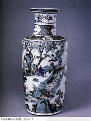 中华传统工艺-山水下棋的老人花纹花瓶