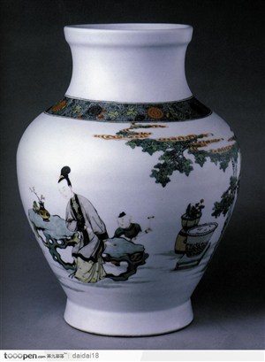 中华传统工艺-下棋的儿童花瓶