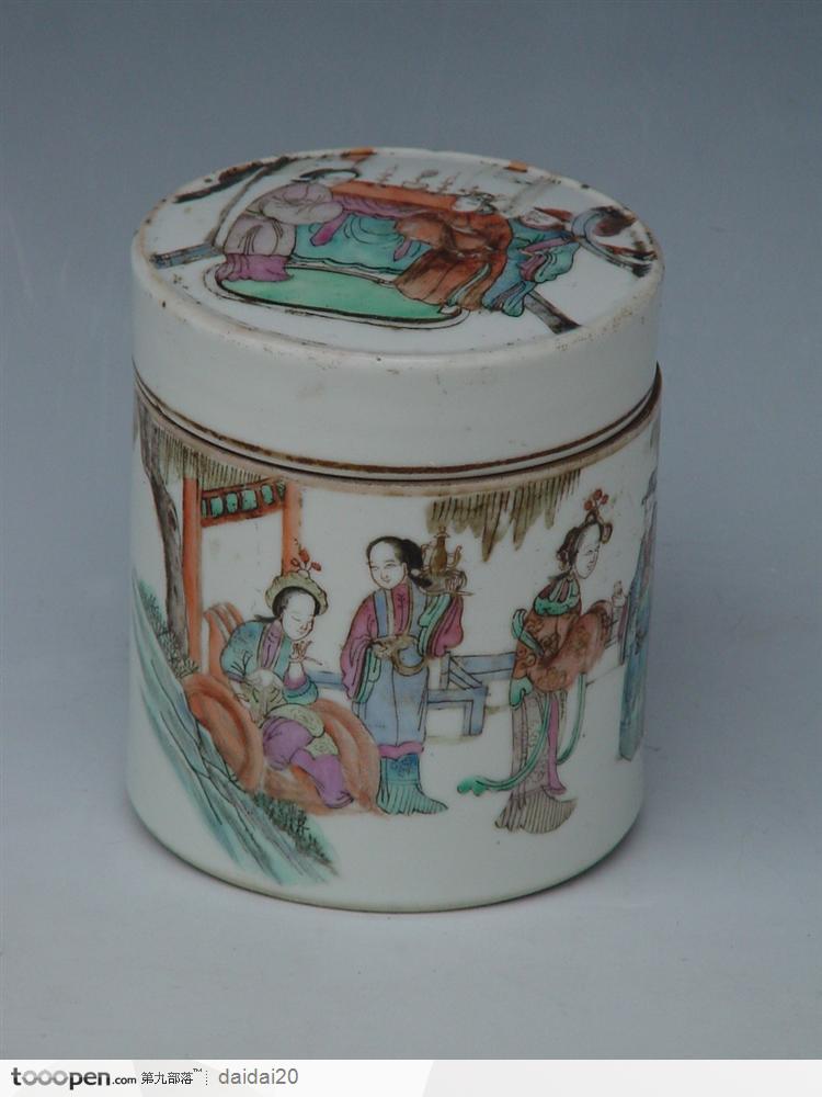 中华传统工艺-侍女花纹瓷罐
