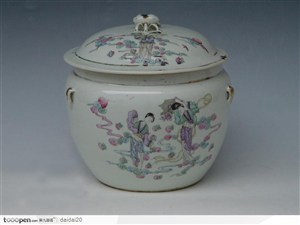 传统工艺-舞动的侍女花纹瓷罐