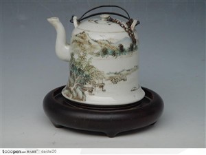 中华传统-山水画花纹水壶