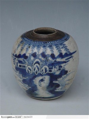 中华传统-山水花纹瓷罐