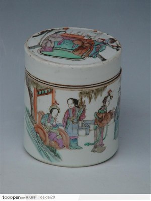 中华传统工艺-侍女花纹瓷罐