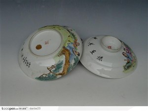 中华传统工艺-田园风景花纹瓷碗