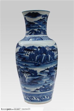 中华传统工艺-精美的山水花纹瓷瓶