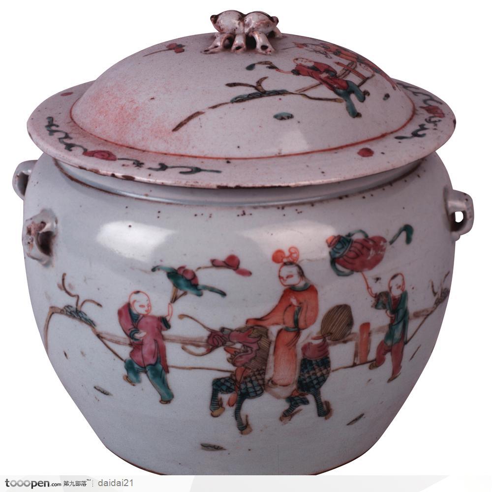 传统工艺-出游花纹的瓷罐