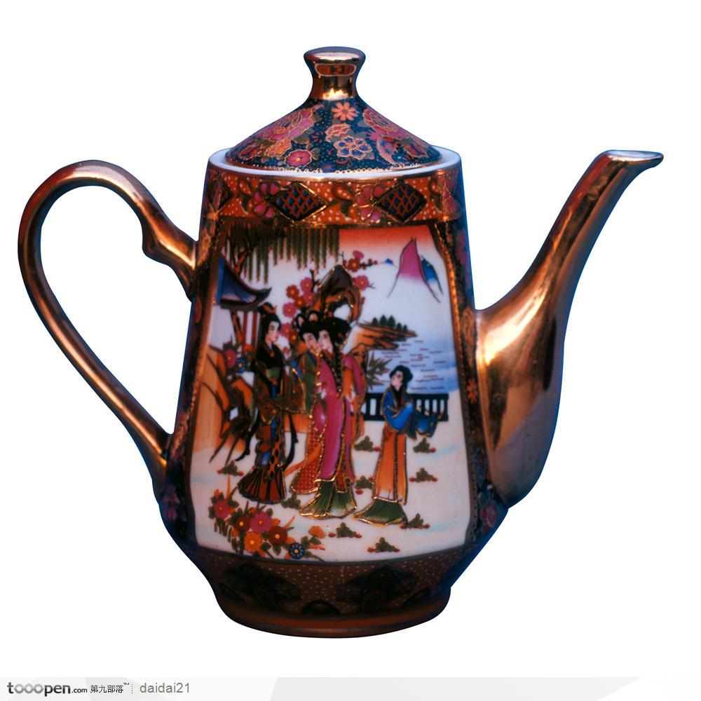 传统工艺-侍女花纹的茶壶