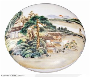传统工艺-山水花纹的瓷盘