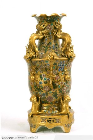 中华传统瓷器-金色的龙纹花瓶